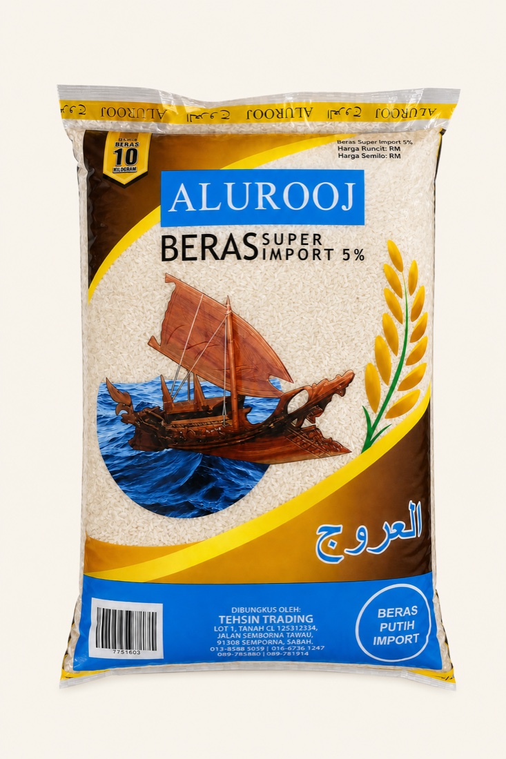 Beras ALUROOJ Cap Lepa Beras Super Import 5% rice, 10 kilogram pack