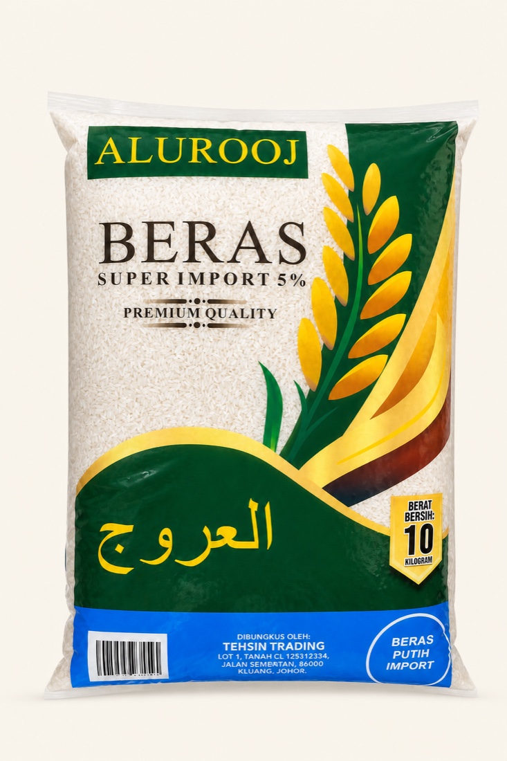 Beras ALUROOJ Premium Quality Beras Super Import 5% rice, 10 kilogram pack