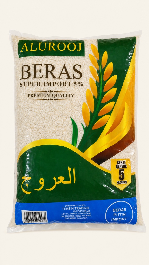 Beras ALUROOJ Premium Quality Beras Super Import 5% rice, 5 kilogram pack