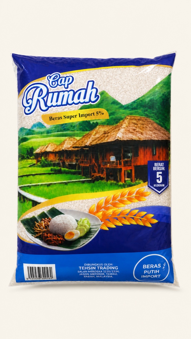 Beras Cap Rumah Beras Super Import 5% rice, 5 kilogram pack
